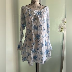 Off Shoulder Blue Floral Dress